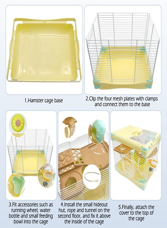 هامليدي قفص هامستر محمول من هاميليدي، طبقتان، مناسب للهامستر القزم، أبعاده 10.90 بوصة طول × 8.07 بوصة عرض × 9.84 بوصة ارتفاع، قفص سفر للحيوانات الصغيرة مزود بعجلة تمرين، قفص للهامستر والفئران والجرذان والحيوانات الأليفة الصغيرة. - Image 5